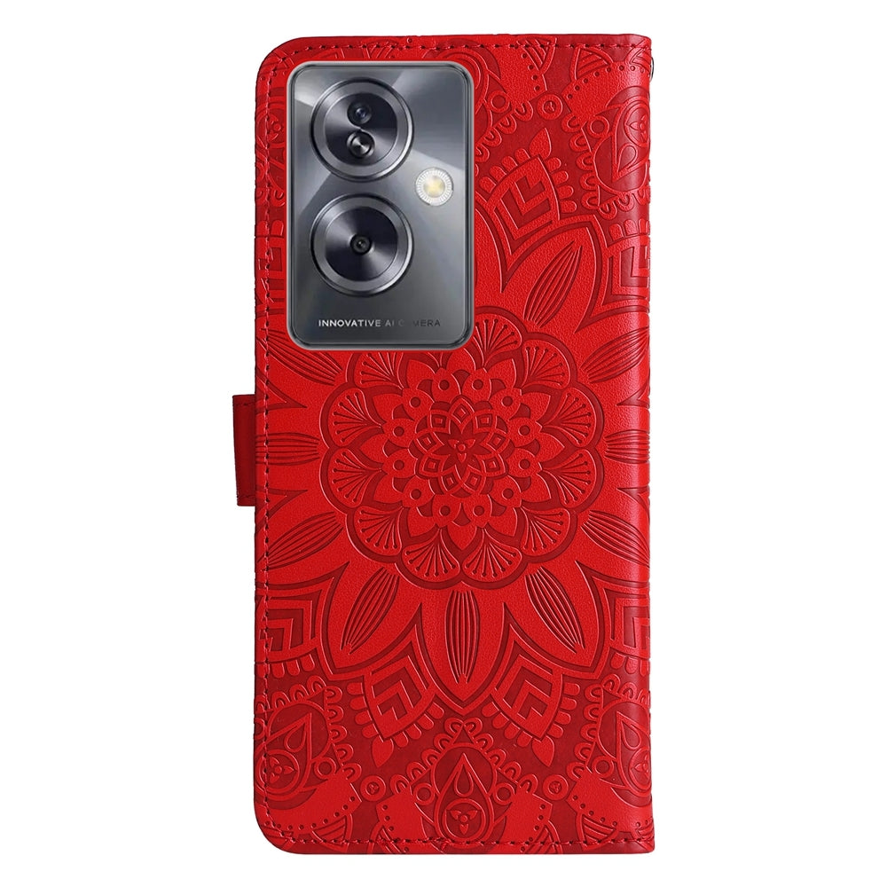 OPPO A79 5G Sunflower Embossed Leather Wallet Phone Case with Kickstand and Card Holder