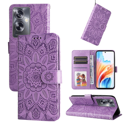 OPPO A79 5G Sunflower Embossed Leather Wallet Phone Case with Kickstand and Card Holder