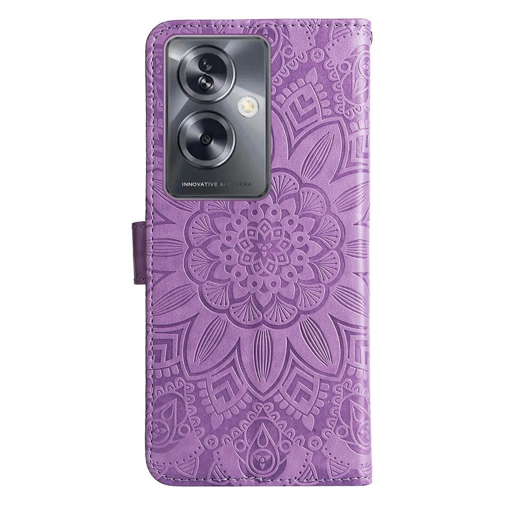 OPPO A79 5G Sunflower Embossed Leather Wallet Phone Case with Kickstand and Card Holder