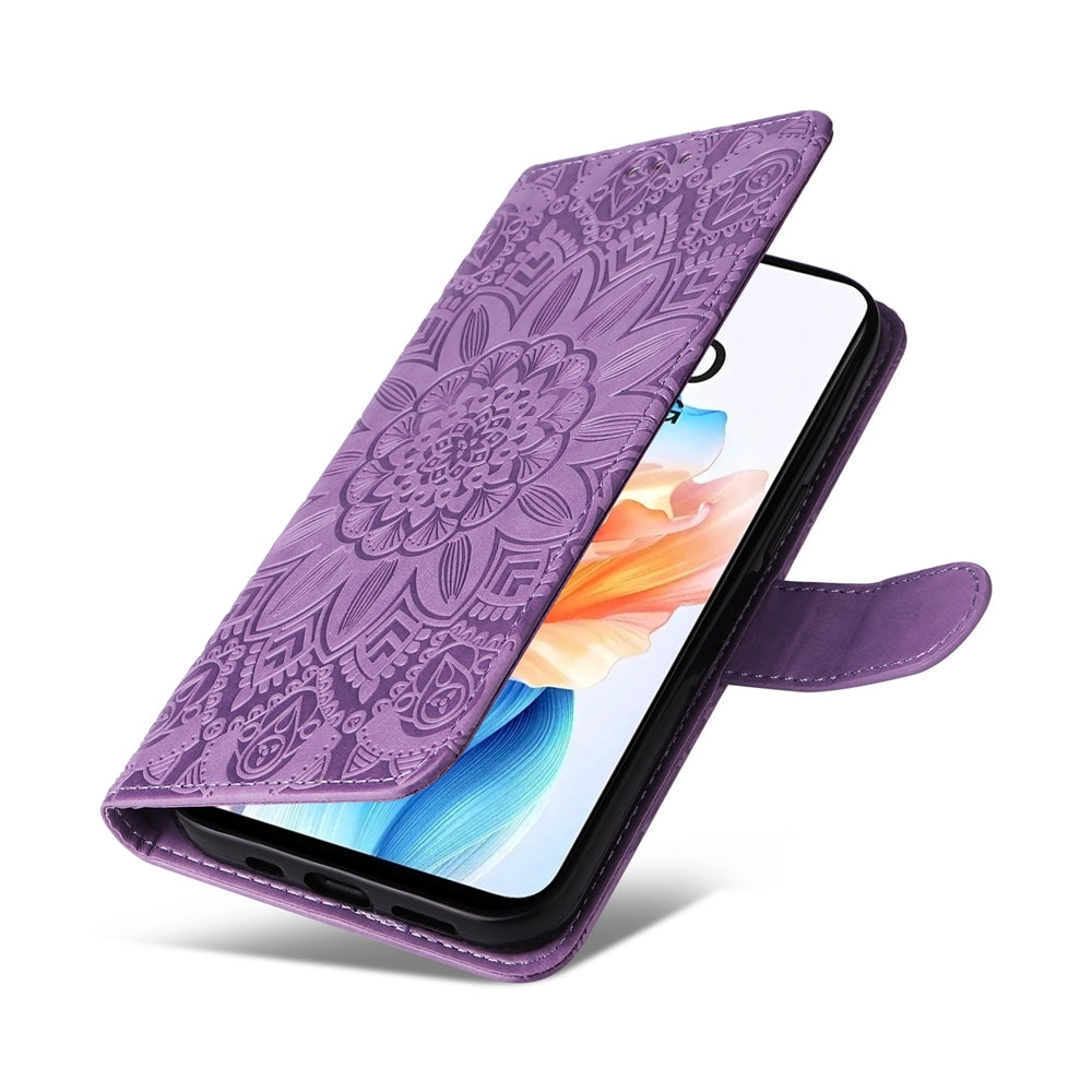 OPPO A79 5G Sunflower Embossed Leather Wallet Phone Case with Kickstand and Card Holder