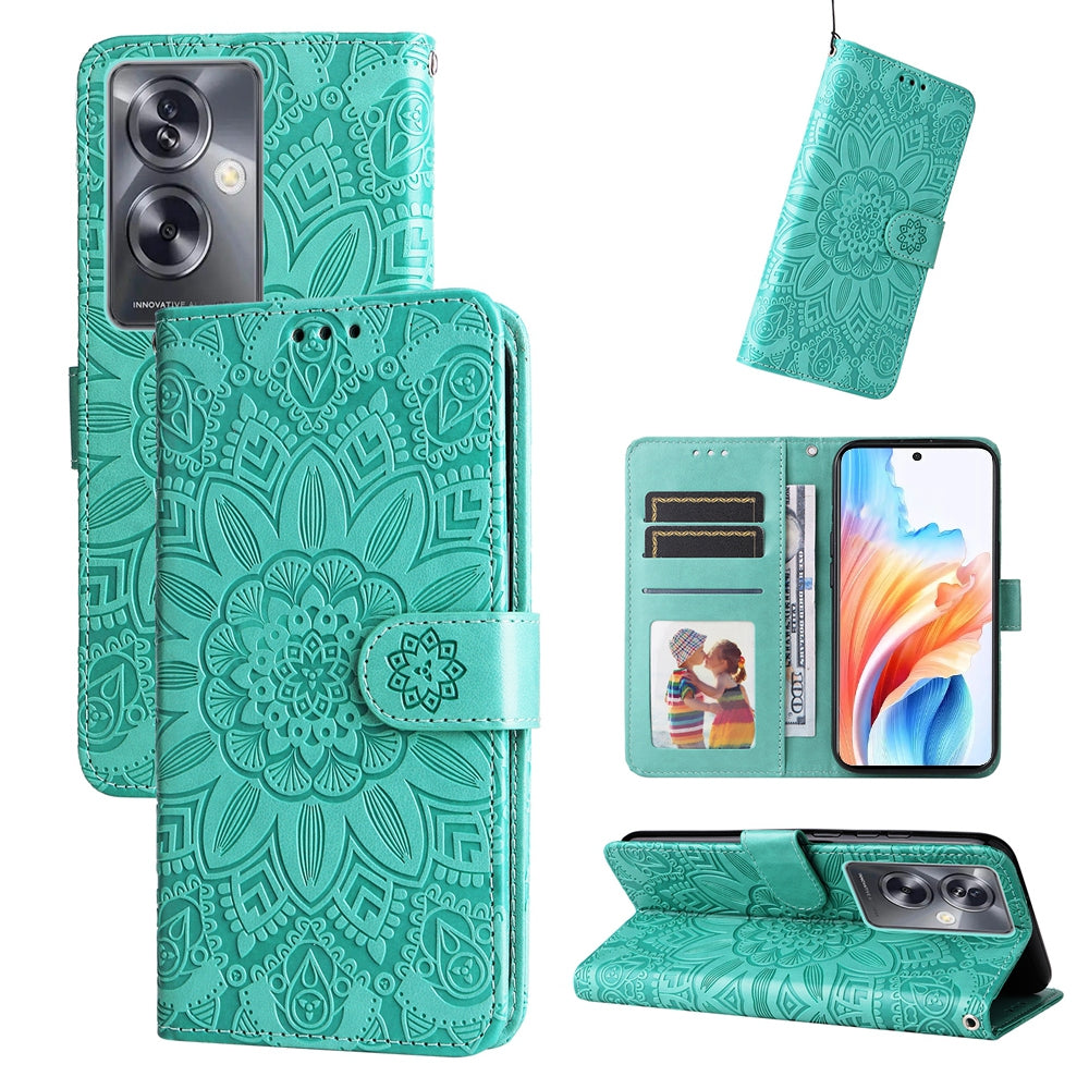 OPPO A79 5G Sunflower Embossed Leather Wallet Phone Case with Kickstand and Card Holder