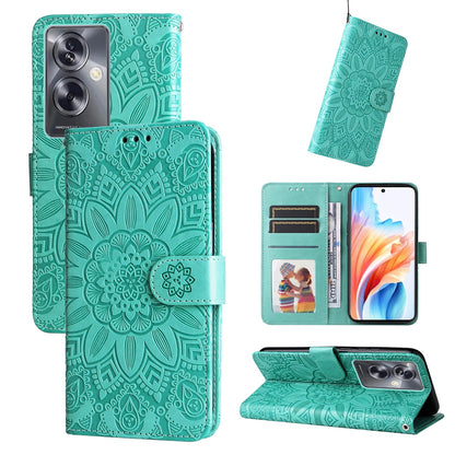 OPPO A79 5G Sunflower Embossed Leather Wallet Phone Case with Kickstand and Card Holder