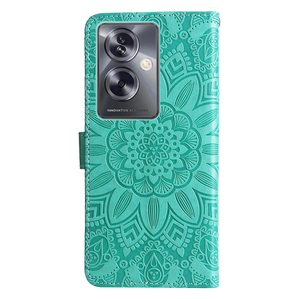 OPPO A79 5G Sunflower Embossed Leather Wallet Phone Case with Kickstand and Card Holder