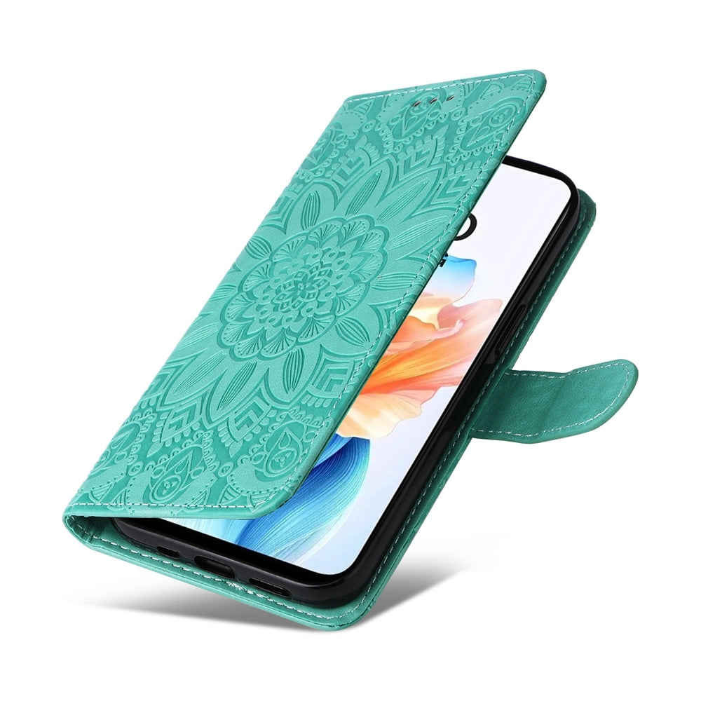 OPPO A79 5G Sunflower Embossed Leather Wallet Phone Case with Kickstand and Card Holder