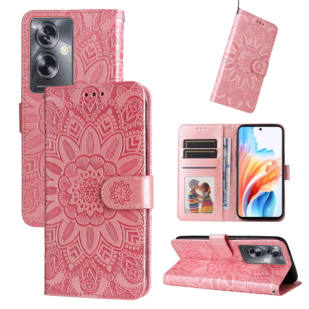 OPPO A79 5G Sunflower Embossed Leather Wallet Phone Case with Kickstand and Card Holder