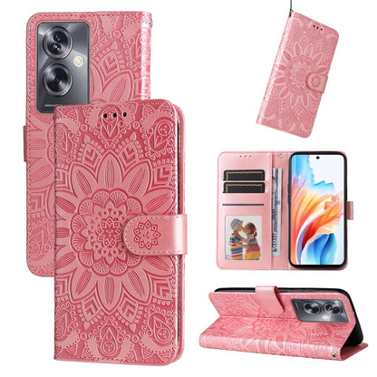 OPPO A79 5G Sunflower Embossed Leather Wallet Phone Case with Kickstand and Card Holder