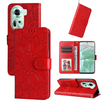 OPPO Reno11 5G Global Sunflower Embossed Leather Wallet Phone Case with Kickstand and Card Holder