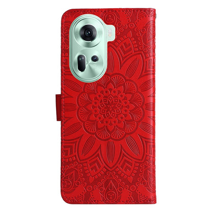 OPPO Reno11 5G Global Sunflower Embossed Leather Wallet Phone Case with Kickstand and Card Holder