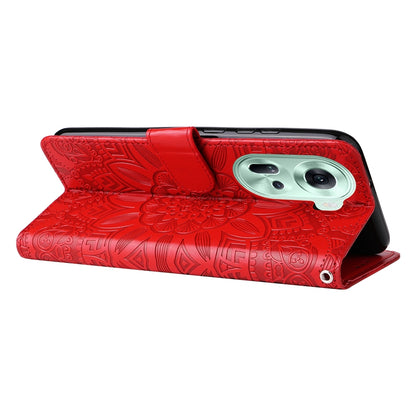 OPPO Reno11 5G Global Sunflower Embossed Leather Wallet Phone Case with Kickstand and Card Holder