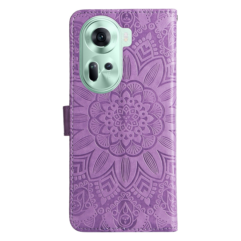OPPO Reno11 5G Global Sunflower Embossed Leather Wallet Phone Case with Kickstand and Card Holder
