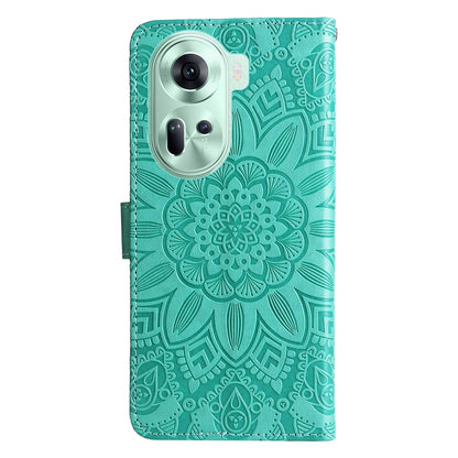 OPPO Reno11 5G Global Sunflower Embossed Leather Wallet Phone Case with Kickstand and Card Holder