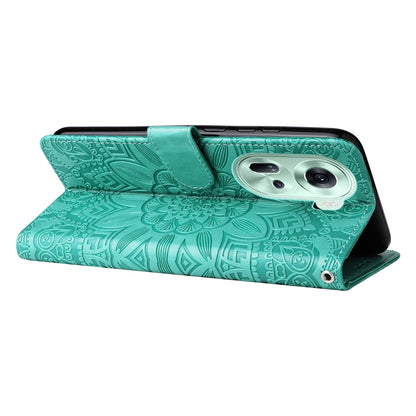 OPPO Reno11 5G Global Sunflower Embossed Leather Wallet Phone Case with Kickstand and Card Holder