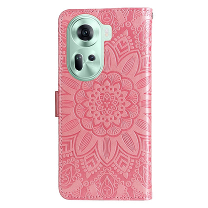 OPPO Reno11 5G Global Sunflower Embossed Leather Wallet Phone Case with Kickstand and Card Holder