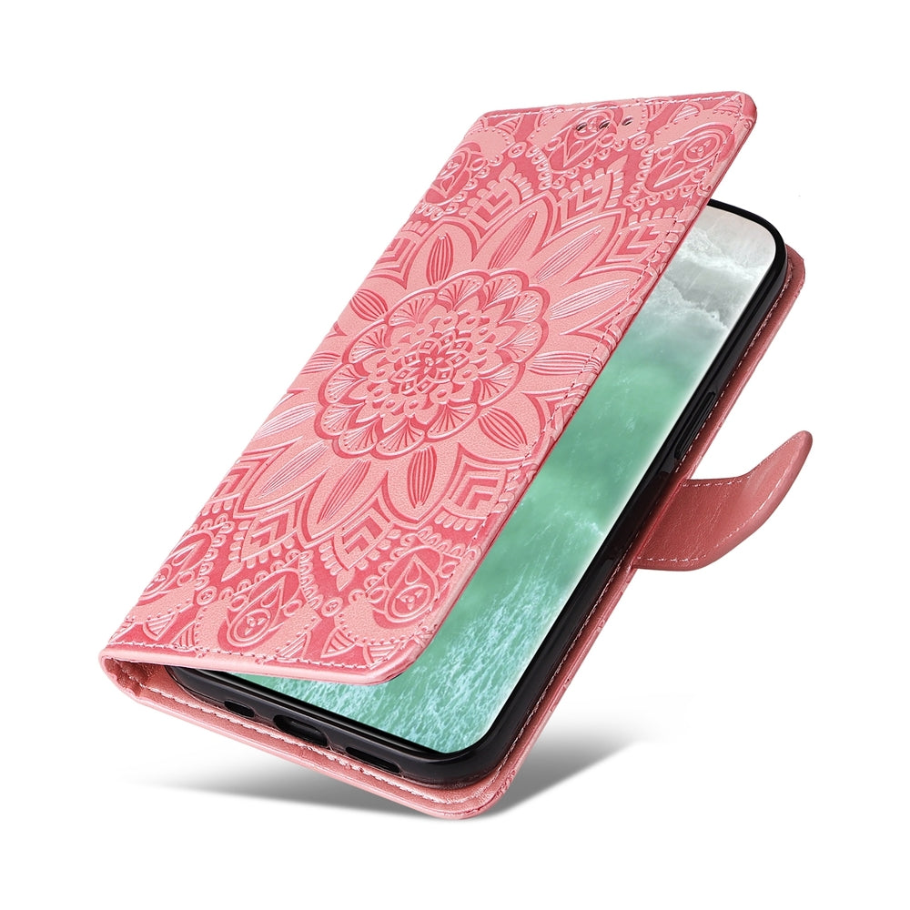 OPPO Reno11 5G Global Sunflower Embossed Leather Wallet Phone Case with Kickstand and Card Holder