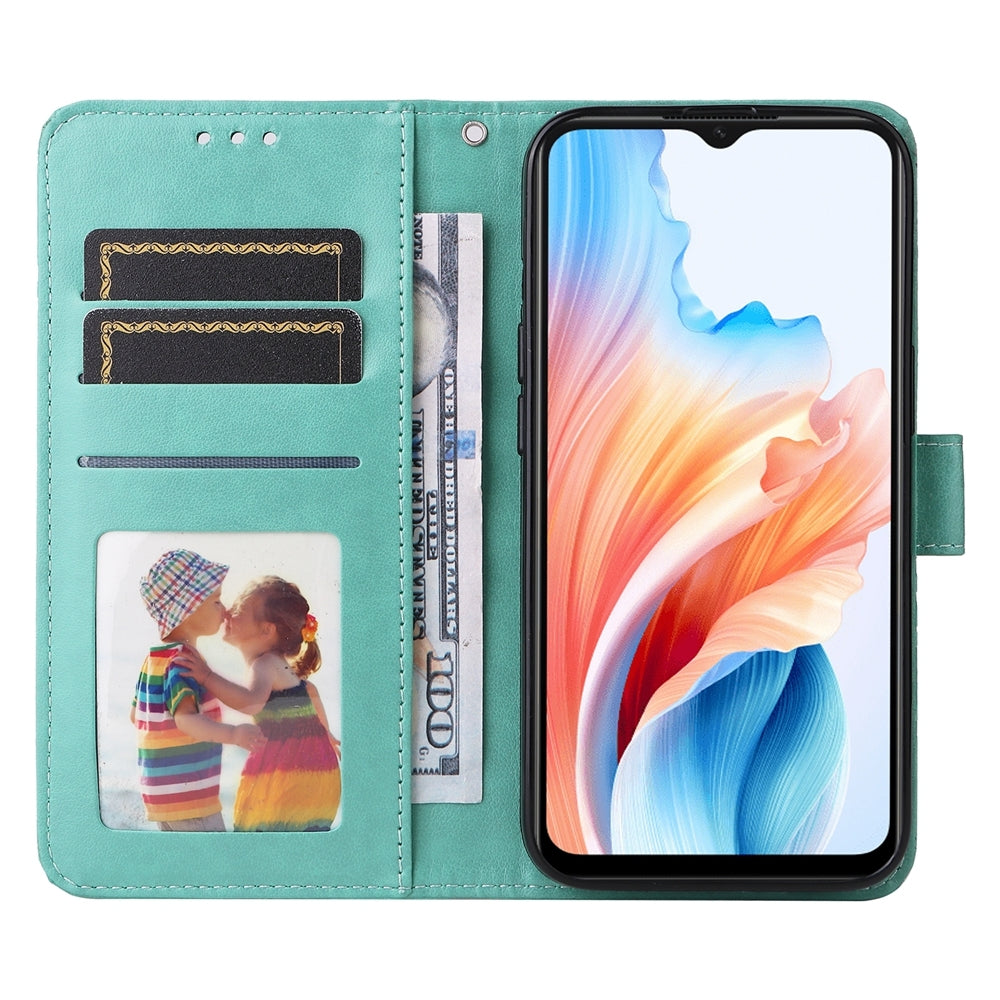 OPPO A59 5G Sunflower Embossed Leather Wallet Phone Case with Kickstand and Card Holder