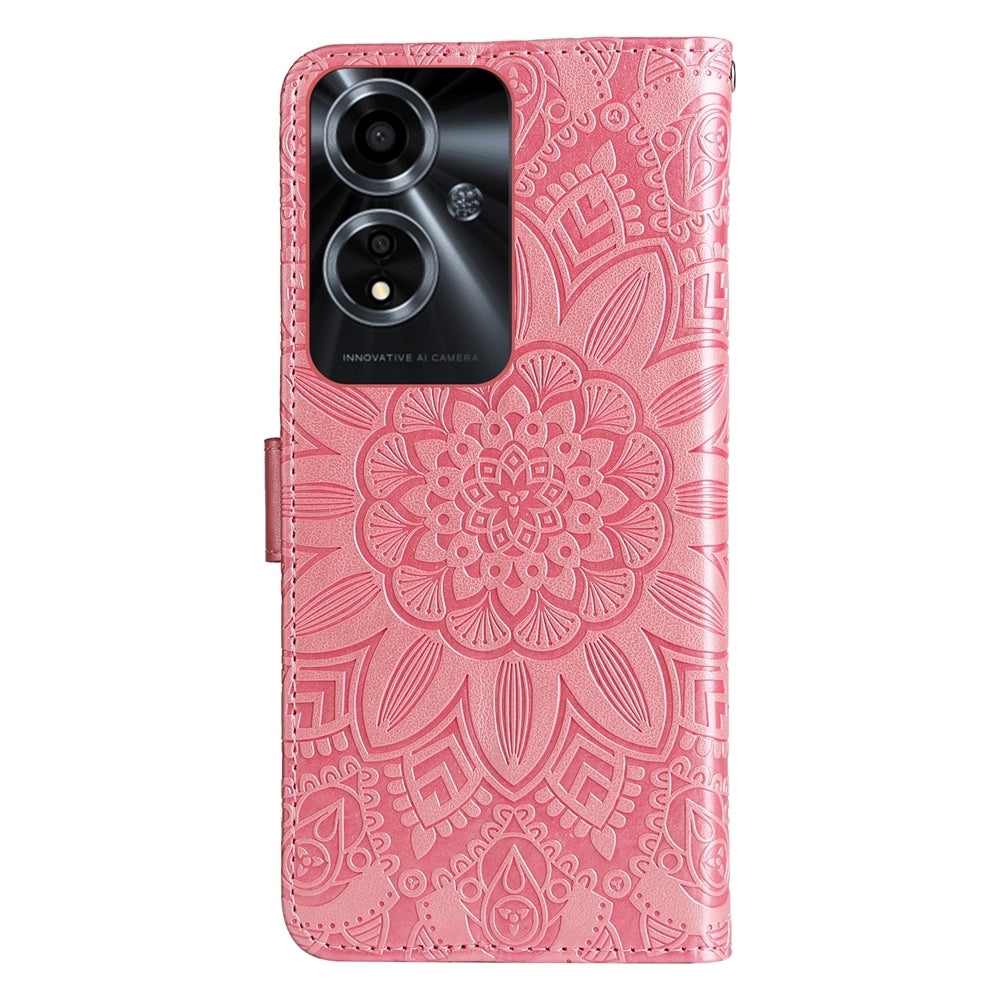 OPPO A59 5G Sunflower Embossed Leather Wallet Phone Case with Kickstand and Card Holder