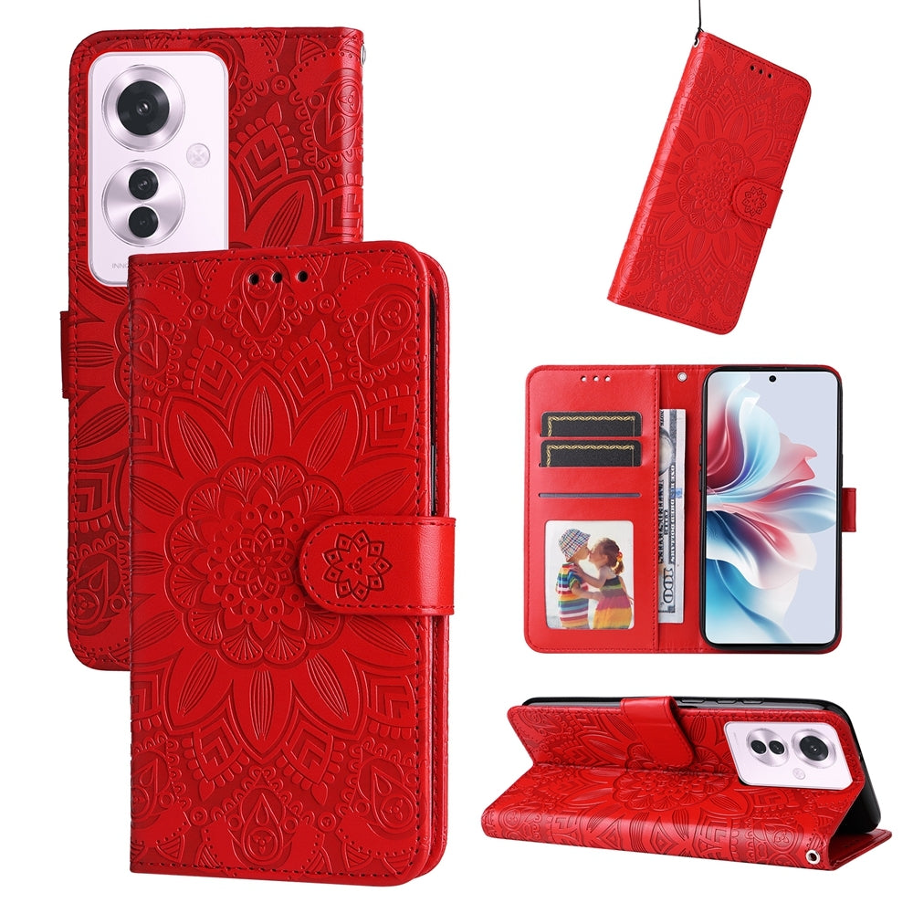 OPPO Reno11 F25 Pro Global Sunflower Embossed Leather Wallet Phone Case with Kickstand and Card Holder