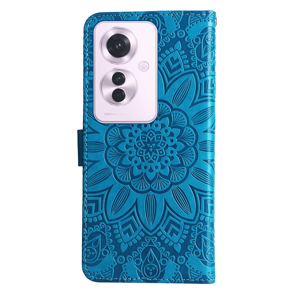 OPPO Reno11 F25 Pro Global Sunflower Embossed Leather Wallet Phone Case with Kickstand and Card Holder