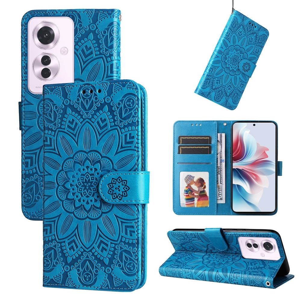 OPPO Reno11 F25 Pro Global Sunflower Embossed Leather Wallet Phone Case with Kickstand and Card Holder