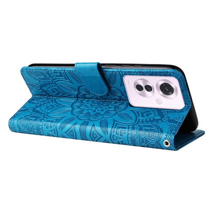 OPPO Reno11 F Global Sunflower Embossed Leather Wallet Phone Case with Kickstand and Card Holder