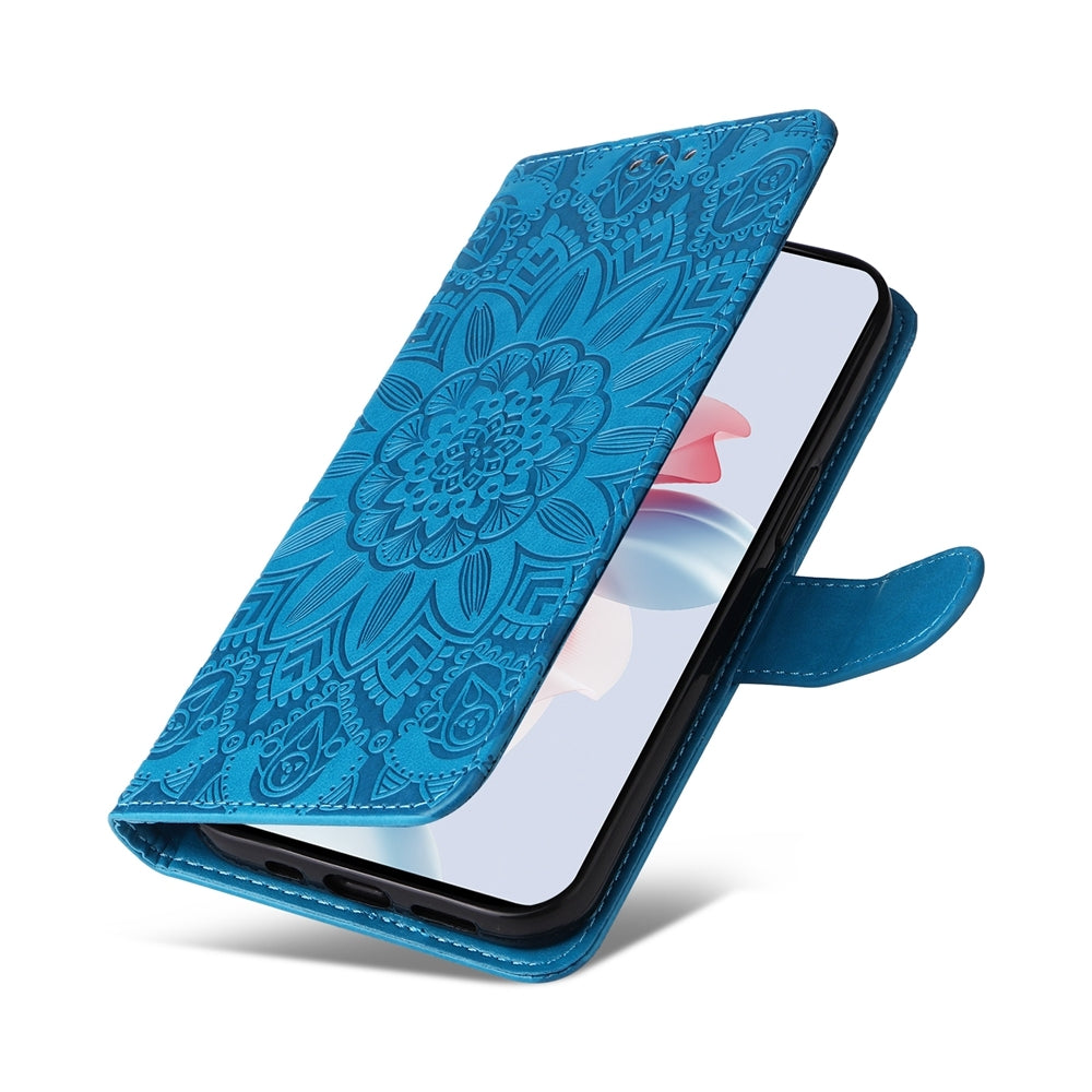 OPPO Reno11 F Global Sunflower Embossed Leather Wallet Phone Case with Kickstand and Card Holder