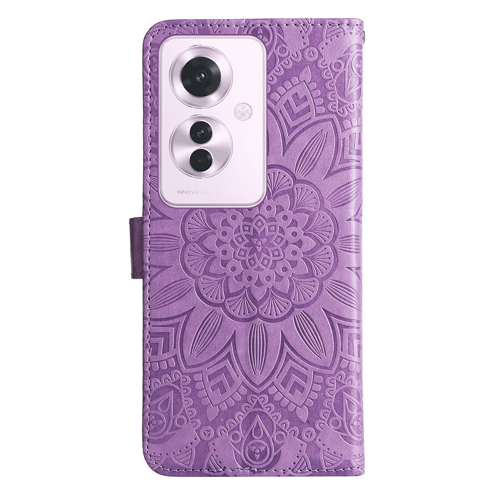 OPPO Reno11 F Global Sunflower Embossed Leather Wallet Phone Case with Kickstand and Card Holder