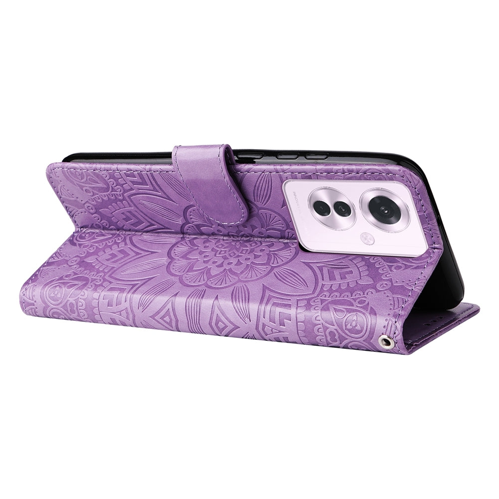 OPPO Reno11 F25 Pro Global Sunflower Embossed Leather Wallet Phone Case with Kickstand and Card Holder