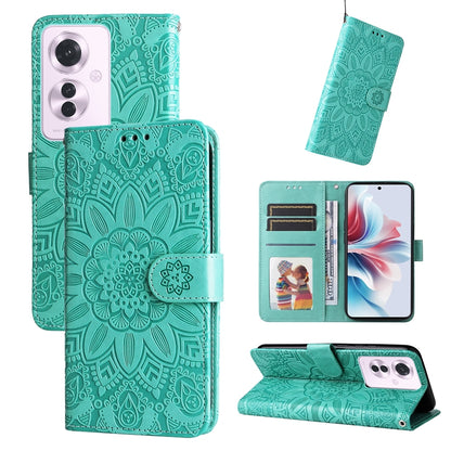 OPPO Reno11 F Global Sunflower Embossed Leather Wallet Phone Case with Kickstand and Card Holder