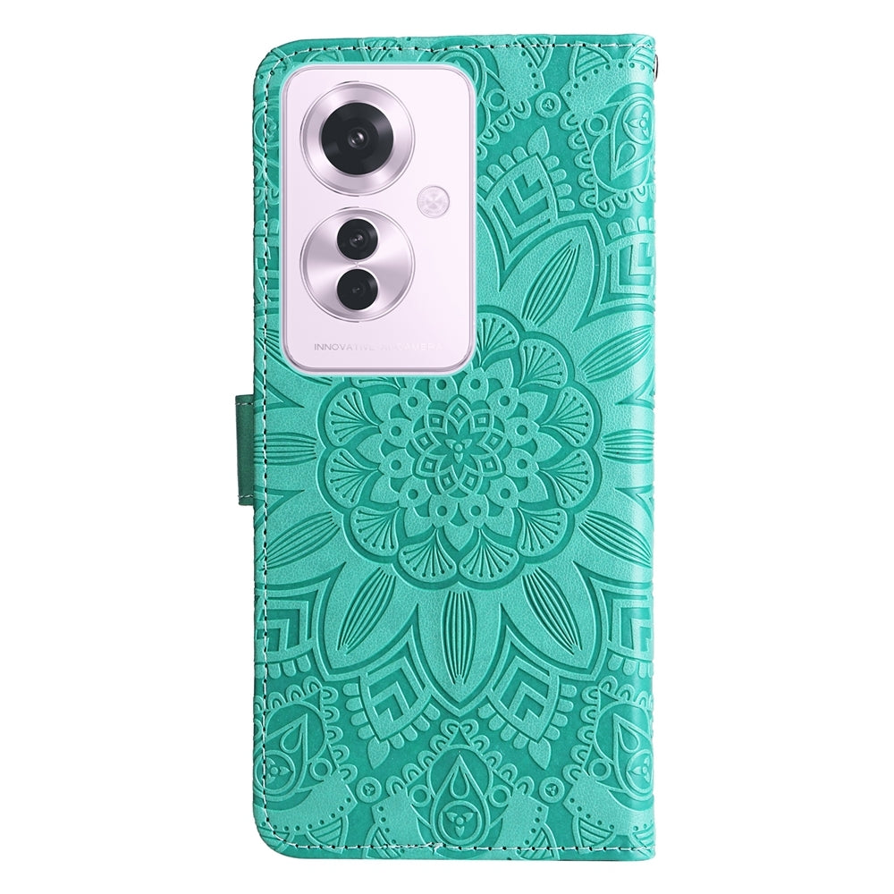 OPPO Reno11 F25 Pro Global Sunflower Embossed Leather Wallet Phone Case with Kickstand and Card Holder