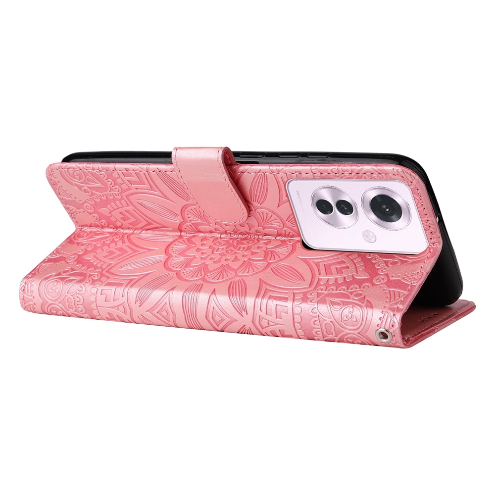 OPPO Reno11 F25 Pro Global Sunflower Embossed Leather Wallet Phone Case with Kickstand and Card Holder