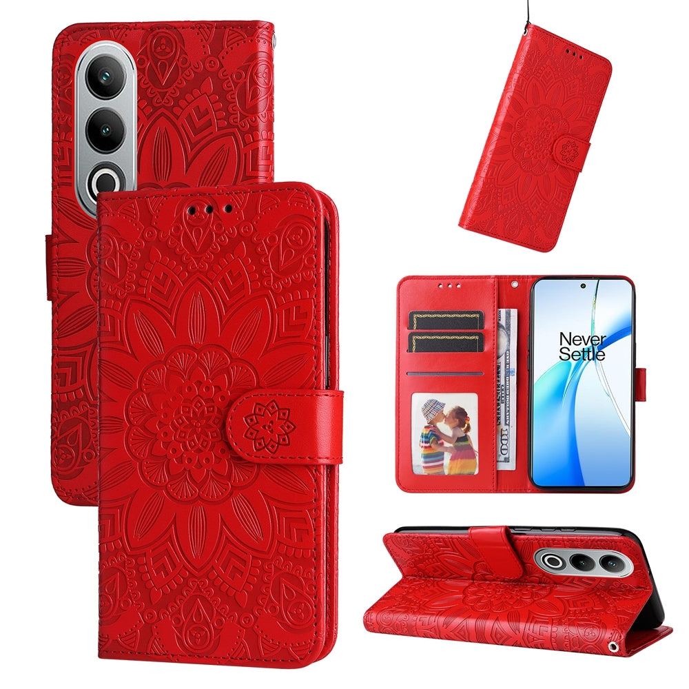 OPPO K12 Sunflower Embossed Leather Wallet Phone Case with Kickstand and Card Holder