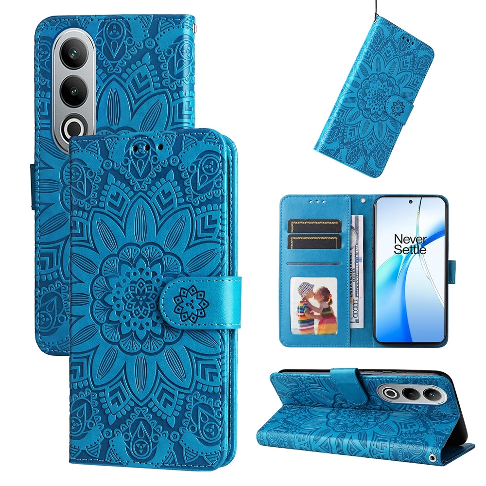 OPPO K12 Sunflower Embossed Leather Wallet Phone Case with Kickstand and Card Holder