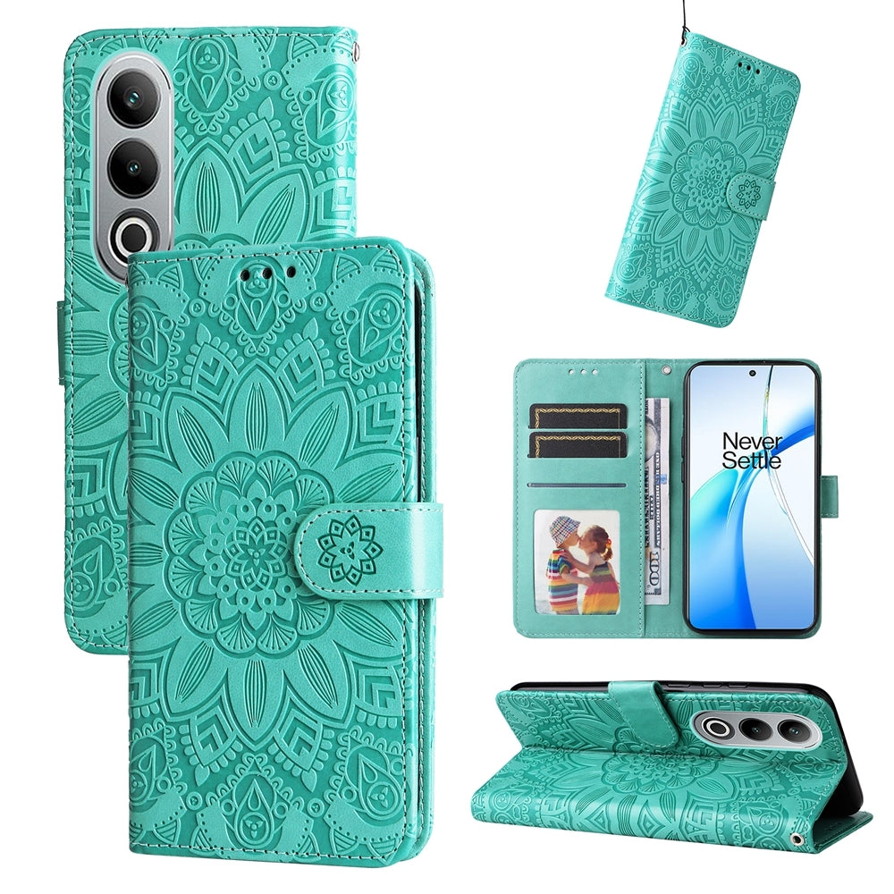 OPPO K12 Sunflower Embossed Leather Wallet Phone Case with Kickstand and Card Holder