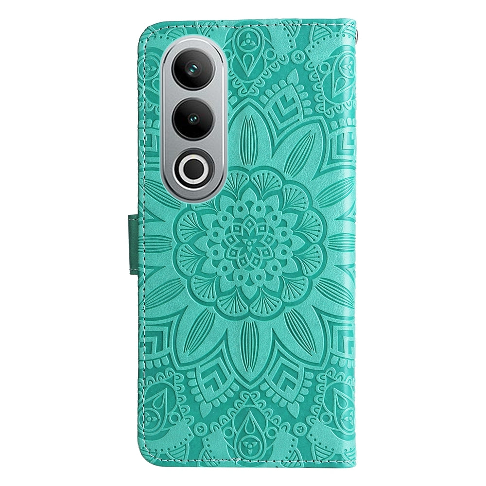 OPPO K12 Sunflower Embossed Leather Wallet Phone Case with Kickstand and Card Holder