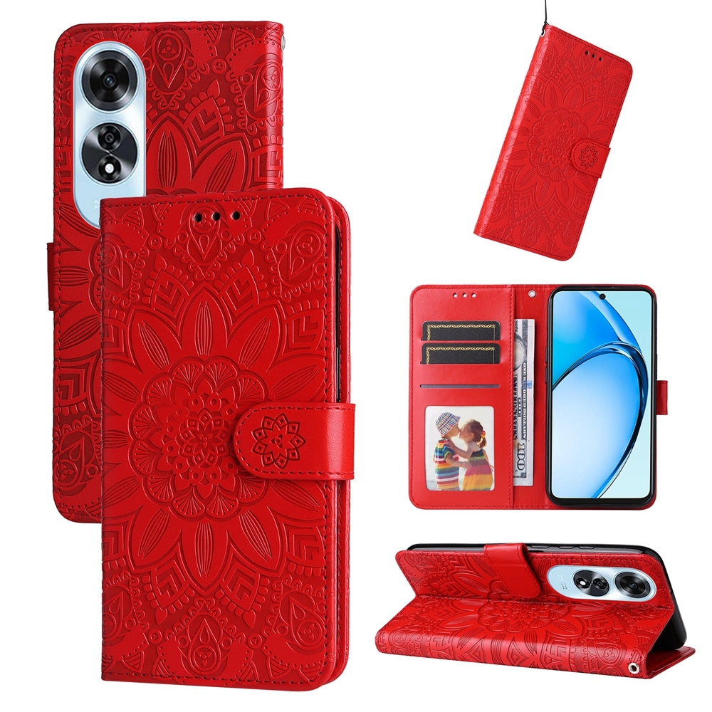 OPPO A60 4G Global Sunflower Embossed Leather Wallet Phone Case with Kickstand and Card Holder