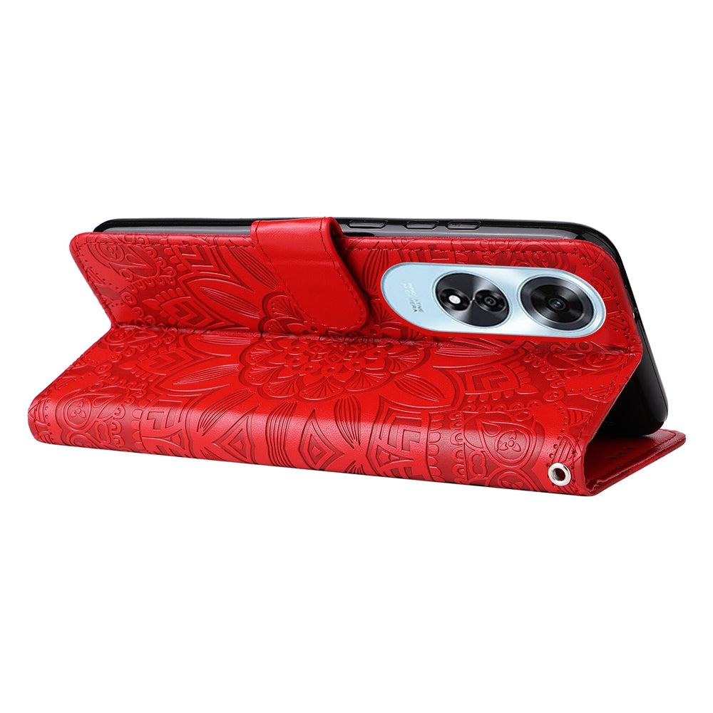 OPPO A60 4G Global Sunflower Embossed Leather Wallet Phone Case with Kickstand and Card Holder