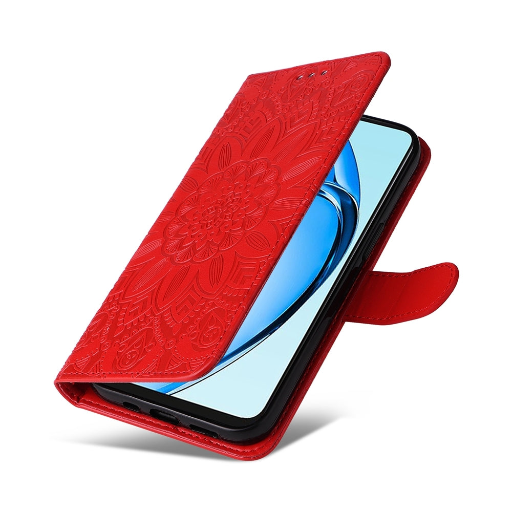 OPPO A60 4G Global Sunflower Embossed Leather Wallet Phone Case with Kickstand and Card Holder