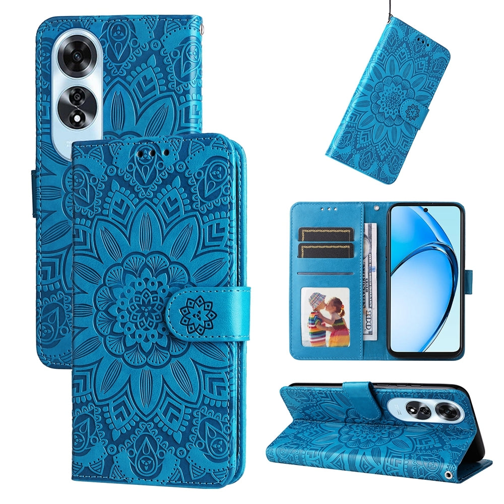 OPPO A60 4G Global Sunflower Embossed Leather Wallet Phone Case with Kickstand and Card Holder