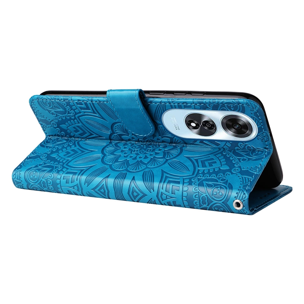 OPPO A60 4G Global Sunflower Embossed Leather Wallet Phone Case with Kickstand and Card Holder
