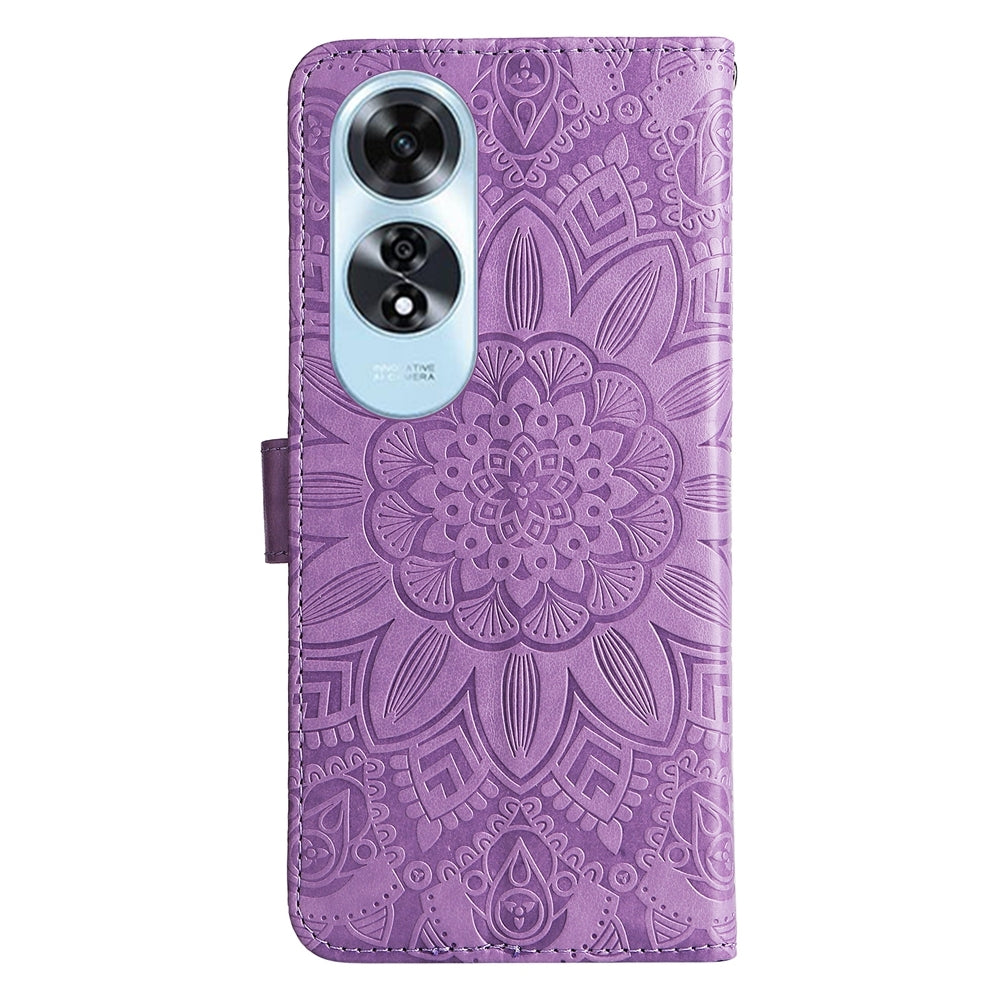 OPPO A60 4G Global Sunflower Embossed Leather Wallet Phone Case with Kickstand and Card Holder
