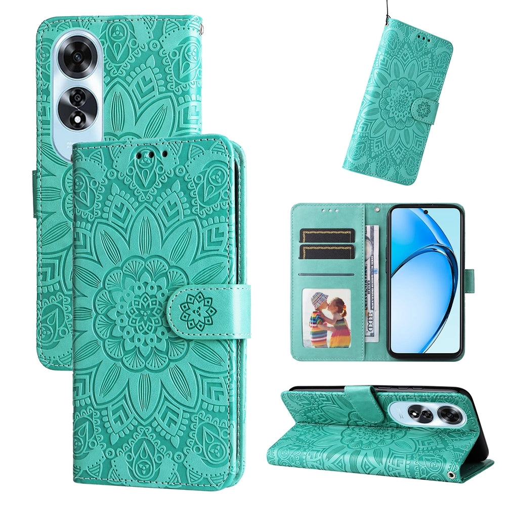 OPPO A60 4G Global Sunflower Embossed Leather Wallet Phone Case with Kickstand and Card Holder