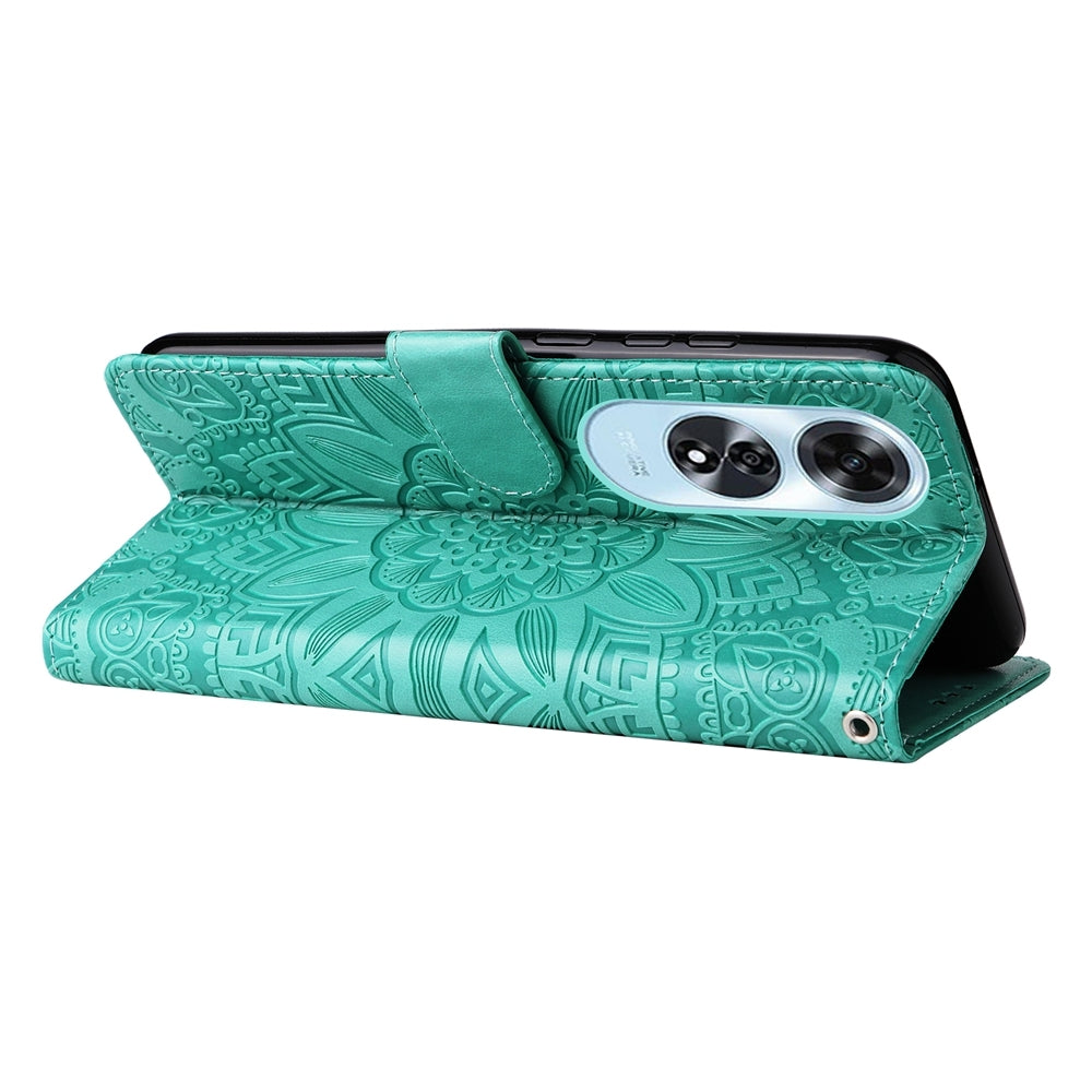 OPPO A60 4G Global Sunflower Embossed Leather Wallet Phone Case with Kickstand and Card Holder