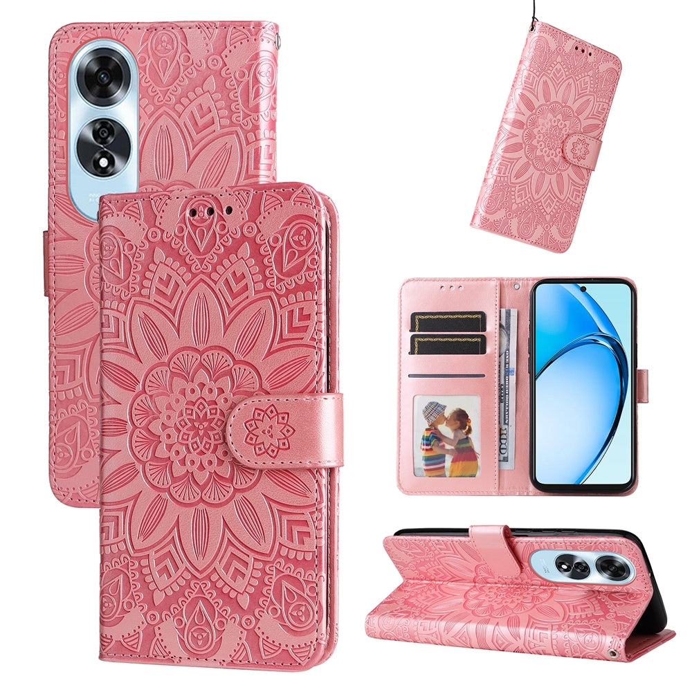 OPPO A60 4G Global Sunflower Embossed Leather Wallet Phone Case with Kickstand and Card Holder