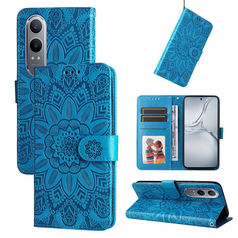 OPPO K12x Sunflower Embossed Leather Wallet Phone Case with Kickstand and Card Holder