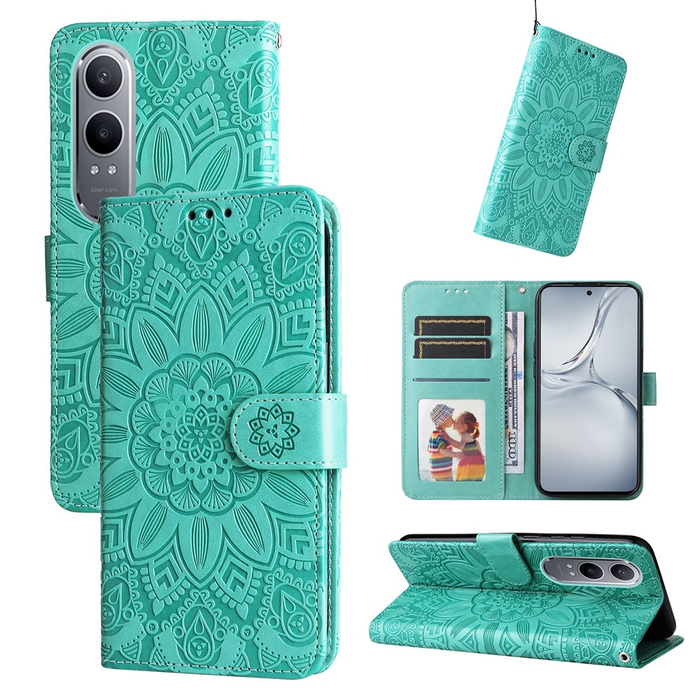 OPPO K12x Sunflower Embossed Leather Wallet Phone Case with Kickstand and Card Holder
