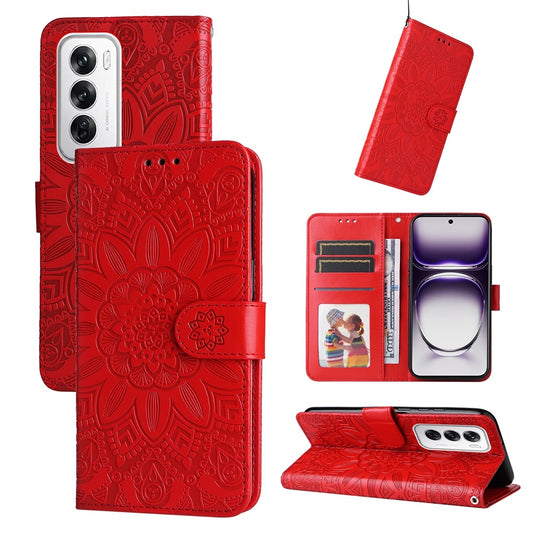 OPPO Reno12 5G Global Sunflower Embossed Leather Wallet Phone Case with Kickstand and Card Holder
