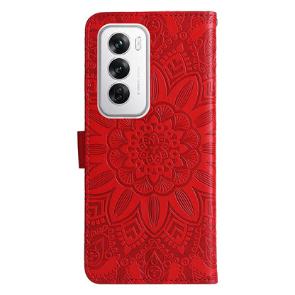 OPPO Reno12 5G Global Sunflower Embossed Leather Wallet Phone Case with Kickstand and Card Holder