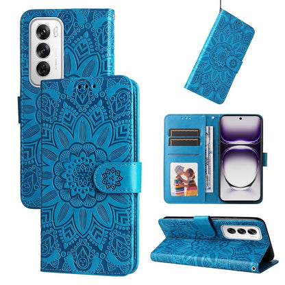 OPPO Reno12 5G Global Sunflower Embossed Leather Wallet Phone Case with Kickstand and Card Holder