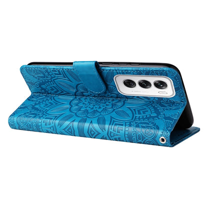 OPPO Reno12 5G Global Sunflower Embossed Leather Wallet Phone Case with Kickstand and Card Holder