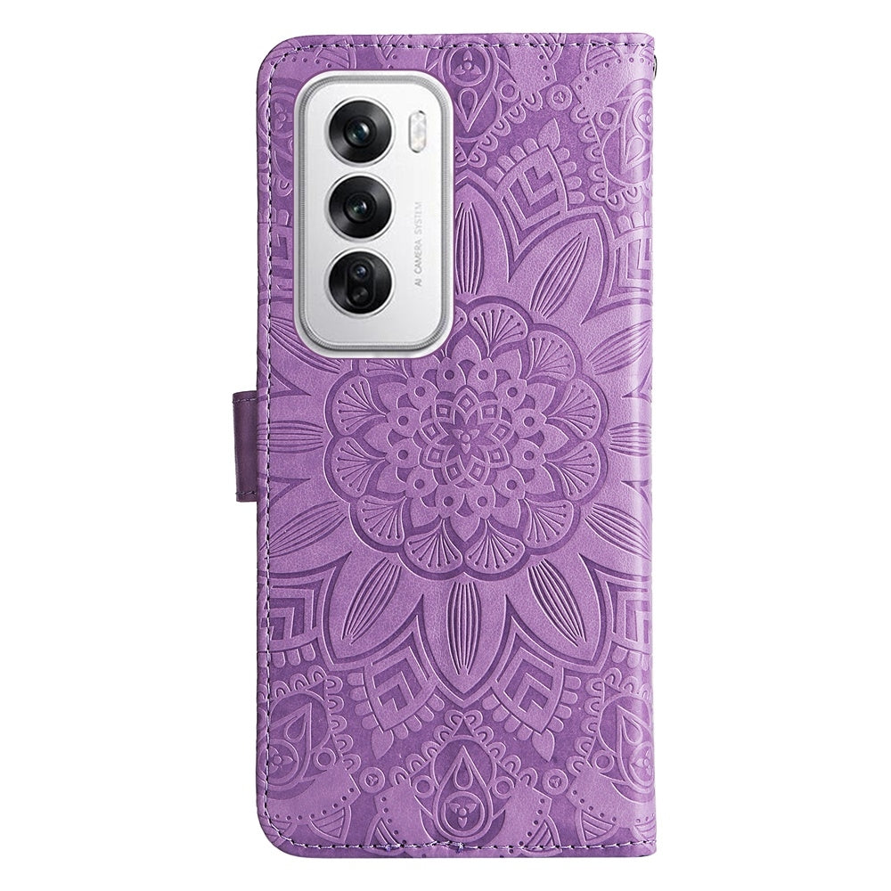 OPPO Reno12 5G Global Sunflower Embossed Leather Wallet Phone Case with Kickstand and Card Holder
